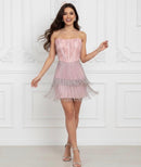 Layton Rhinestone Fringe and Pearl Embellished Mini Dress