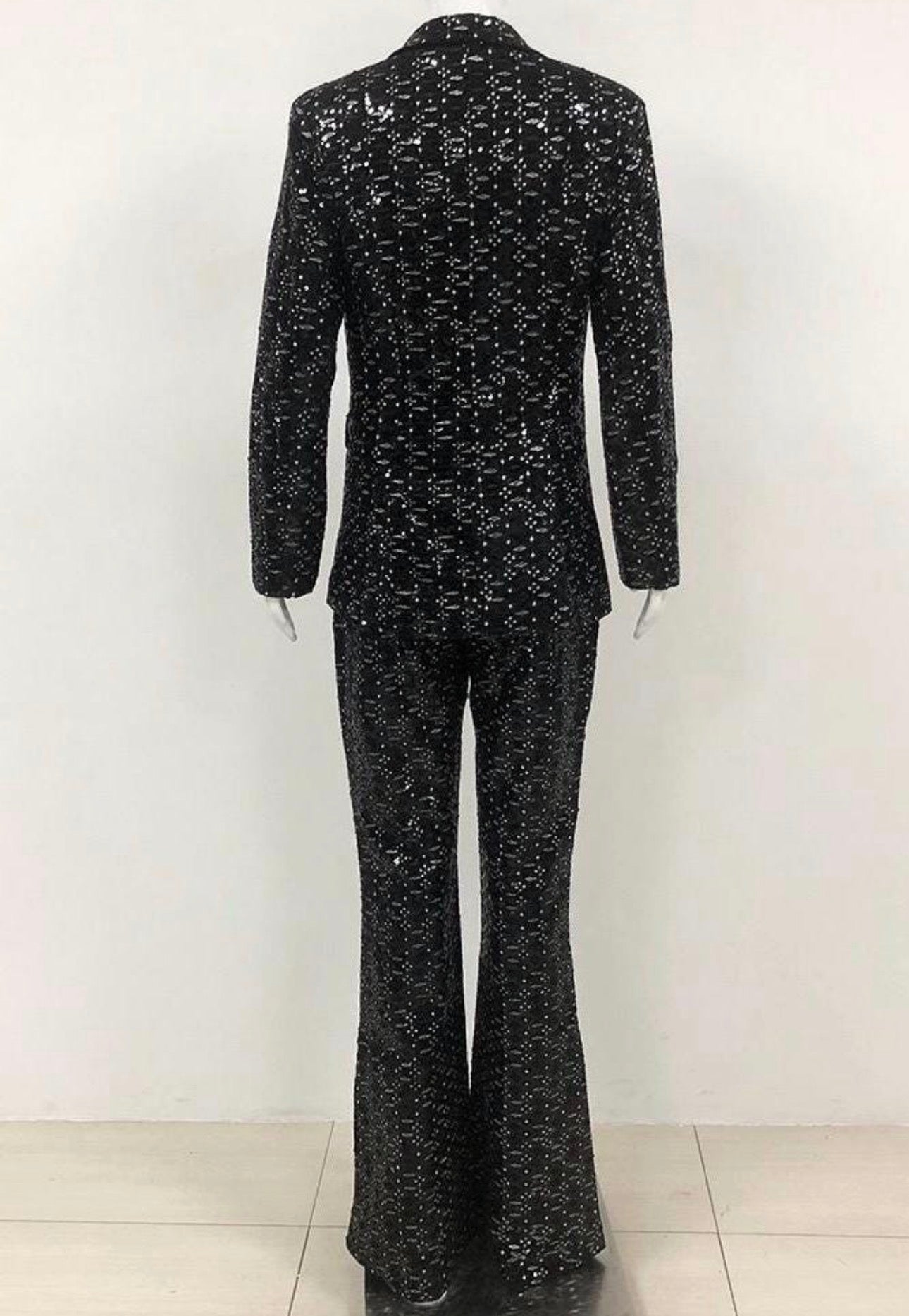 Lindsay Black Print Sequin Blazer and Pant Set