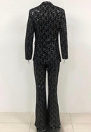 Lindsay Black Print Sequin Blazer and Pant Set