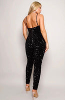 Chayne Velvet Sequin Sweetheart Neck Jumpsuit