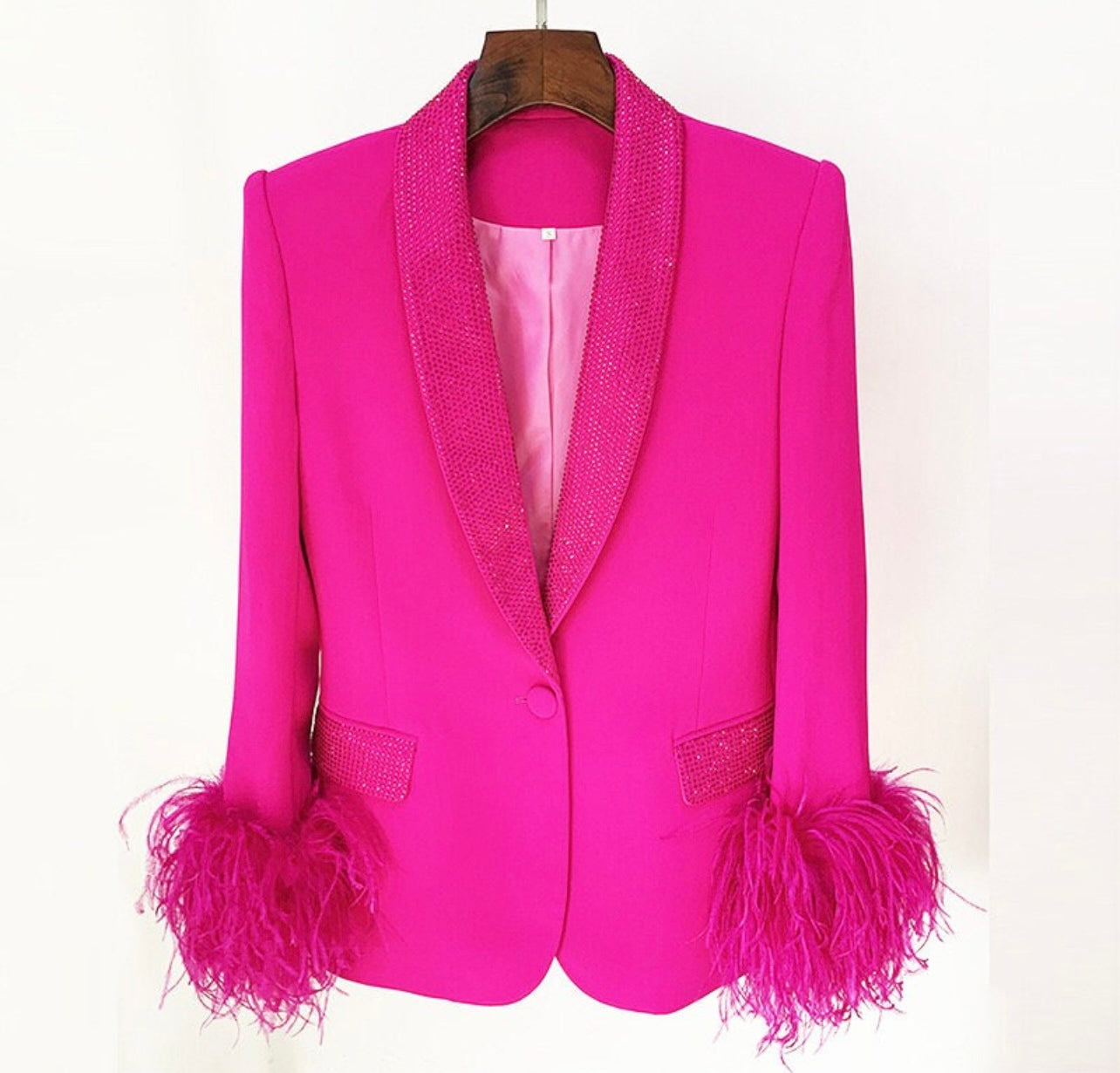 Farrah Crystal and Feather Trim Blazer