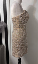 Shia Strapless Pearl Beaded Mini Dress with Detachable Sleeves