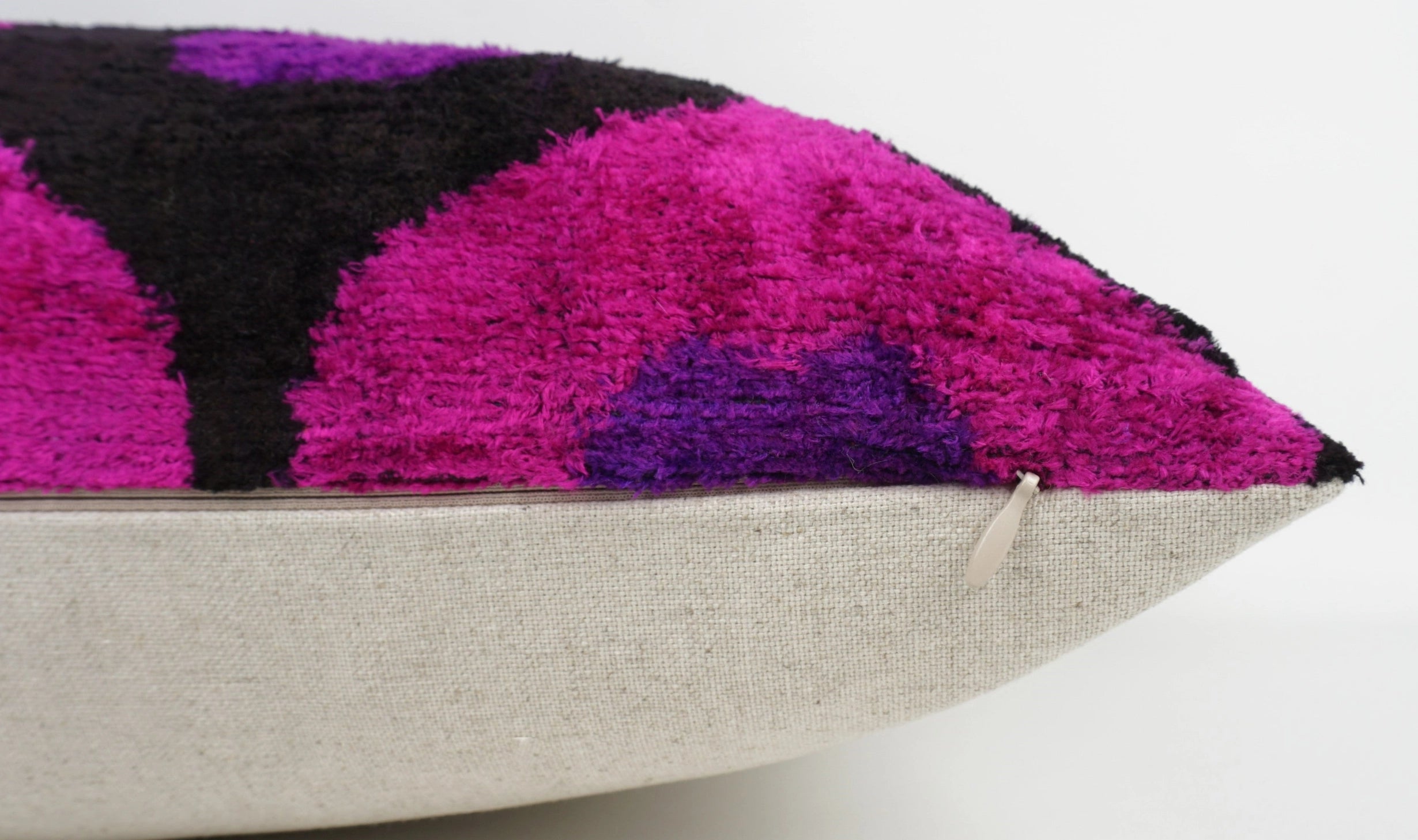 Handmade Pink, Purple, Black Ikat Silk/Velvet Pillowcase 20"x20"