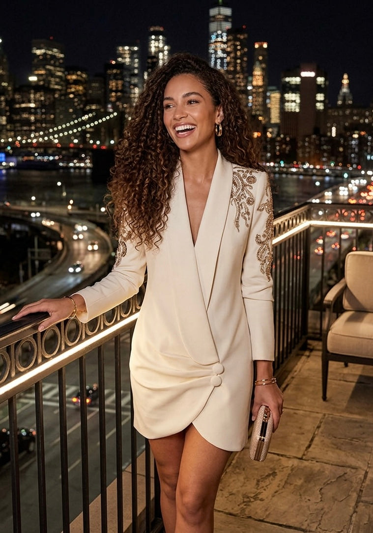 Davi Sequin Pattern Embellished Asymmetrical Front Blazer Dress – Ever Chic Fashions