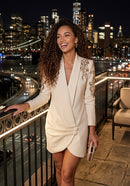 Davi Sequin Pattern Embellished Asymmetrical Front Blazer Dress