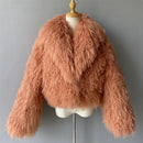 Shaya Mongolian Fur Fluffy Collar Waist Length Coat