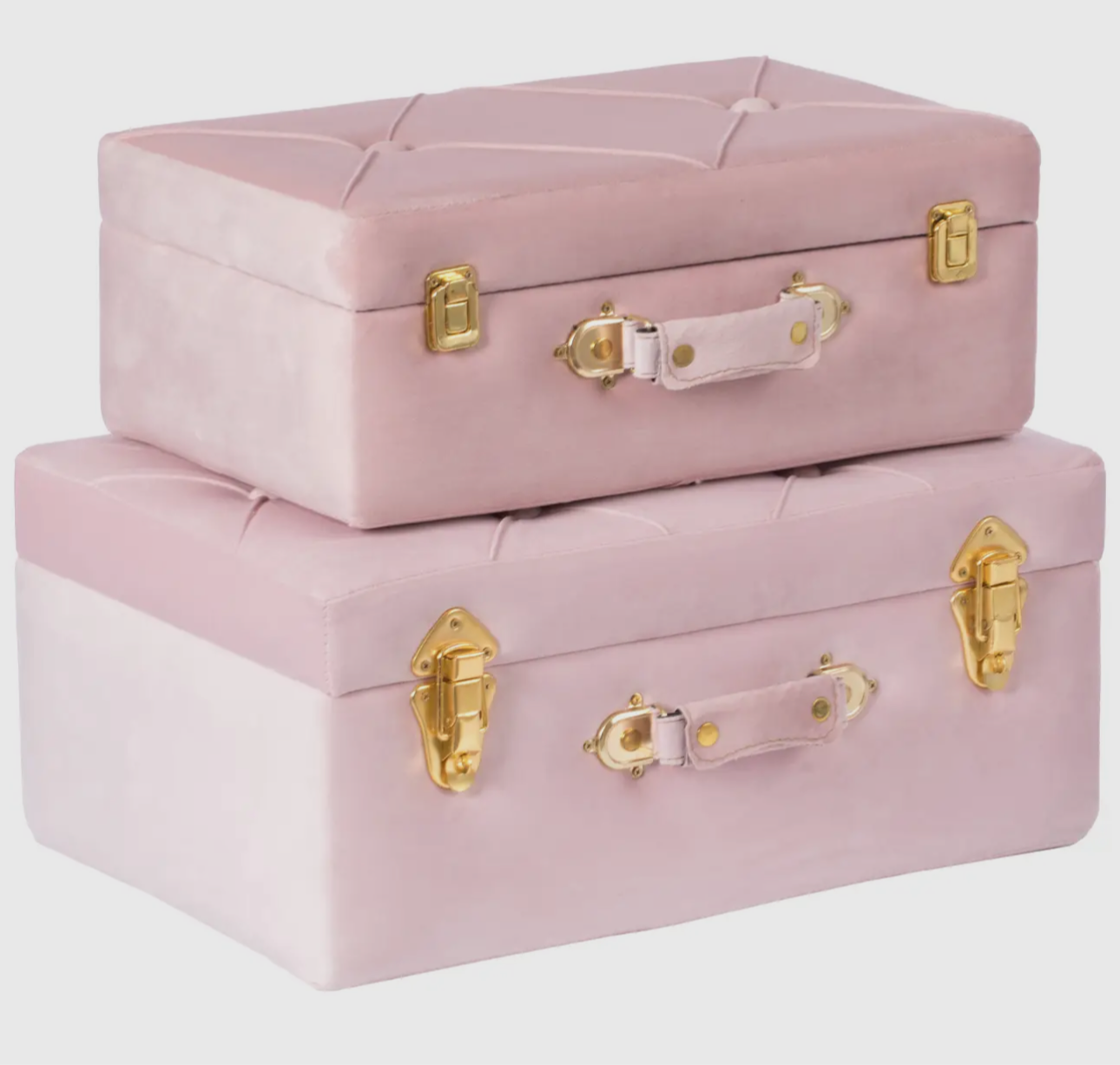 Pink Decorative Tufted Velvet Suitcases - Set of 2