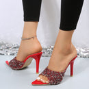 Madelyn Sequin Point Toe Kitten Heel Sandals