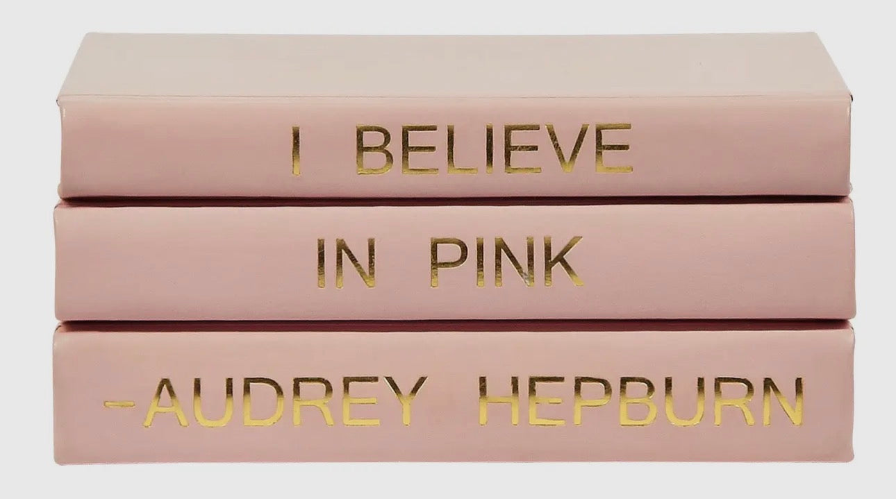 Pink Stack of Leather Books with Audrey Hepburn Quote