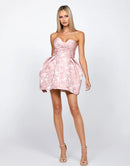 Amoura Pink Floral Print Strapless Sweetheart Neck Pleated ALine Mini Dress