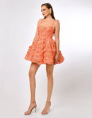 Blake 3D Floral A Line Mini Dress with Detachable Mesh Straps and Shoulder Overlay