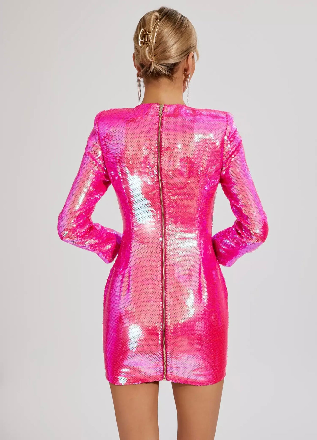 Ansley Long Sleeve Sequin Back Zipper Mini Dress