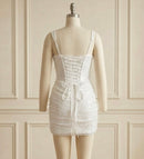 Avyn White Sleeveless Sequin Lace Up Corset Draped Waist Mini Dress