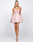 Amoura Pink Floral Print Strapless Sweetheart Neck Pleated ALine Mini Dress