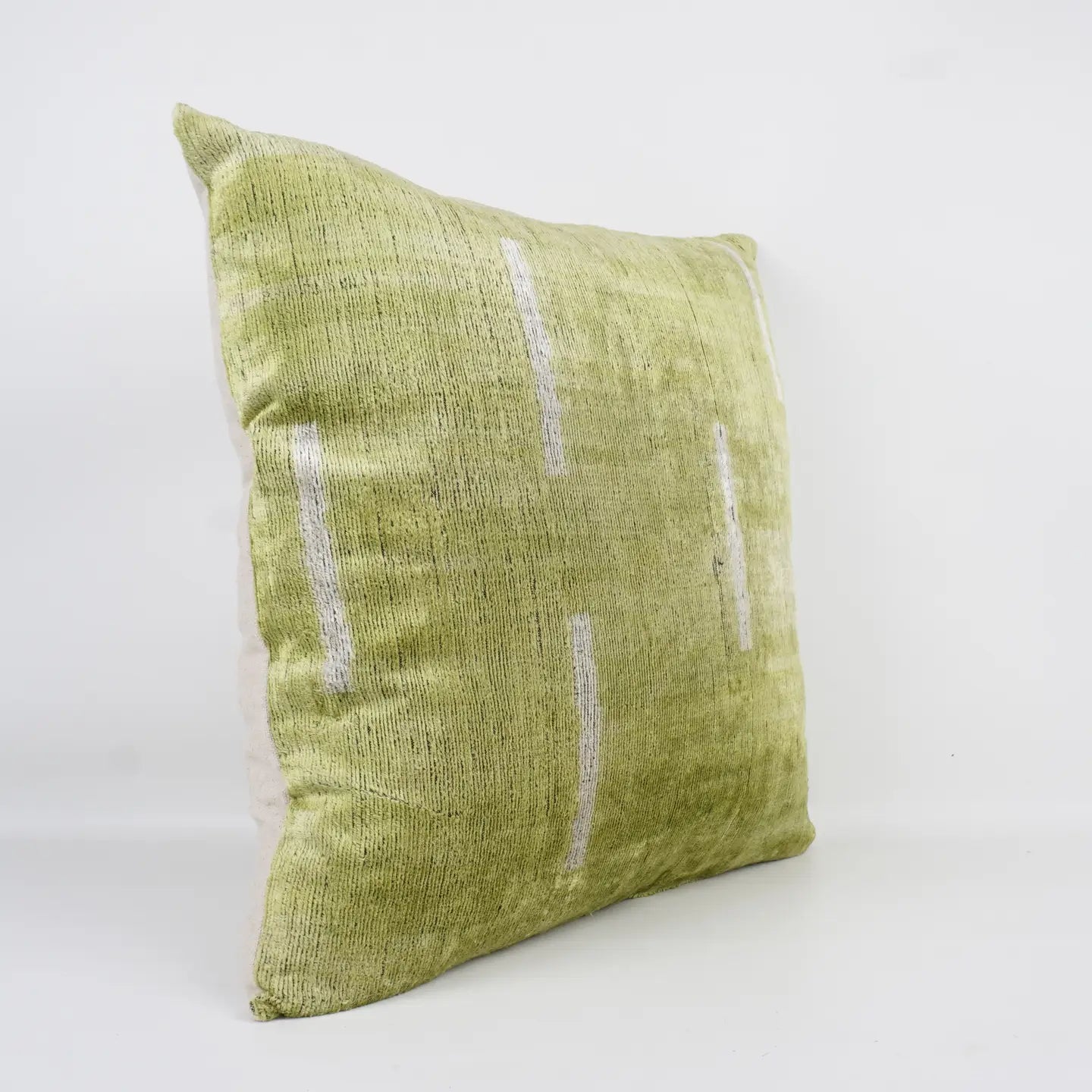 Sage/Whi̇te- Ikat Silk/Velvet Pillowcase 20x20"