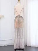 Jolie Off Shoulder Fringe Rhinestone Embellished Mesh Side Cutout Backless Gown