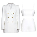 Jade Blazer, Bralette and Shorts Set with Gold Button Details