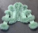 Nyla Mint Green Leather and Fur Trimmed Coat