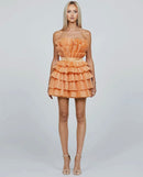 Mara Apricot Strapless Pleated Tiered Ruffle Mini Dress