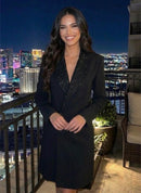Avalon Rhinestone Trimmed Lapels Side Button Blazer Dress