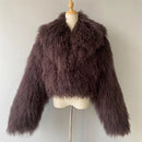 Shaya Mongolian Fur Fluffy Collar Waist Length Coat