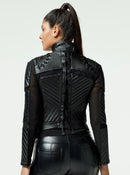 Leanza Acceleration Moto Mesh Tie Back Leather Jacket