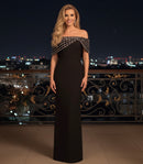 Rosabel Black Off Shoulder Crystal Detail Bandage Maxi Dress