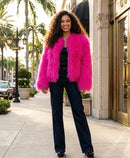 Belina Mongolian Fur Waist Length Coat (No Collar)