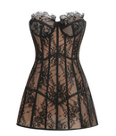 Miley Strapless Sweetheart Neck Black Lace Nude Lining Mini Dress
