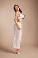 Bella Ivory Crochet Ruffle Bikini & High Slit Skirt Set