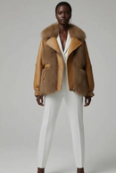 Shayna Camel Vegan Leather and Fur Oversized Bomber