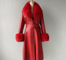 Marise Leather Midi Trench with Fox Fur Collar and Wrist Cuffs