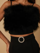 Minda Faux Fur Crop Top and Pant Set