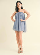 Cali Strapless Embellished Tulle Trapeze Mini Dress