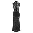 Tajay Black Lace Keyhole Mock Neck High Slit Maxi Dress