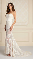 Chantal Ivory Strapless Floral Embroidered Maxi Dress with Train