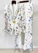 Chase White Floral and Butterfly Blazer and Pant Set
