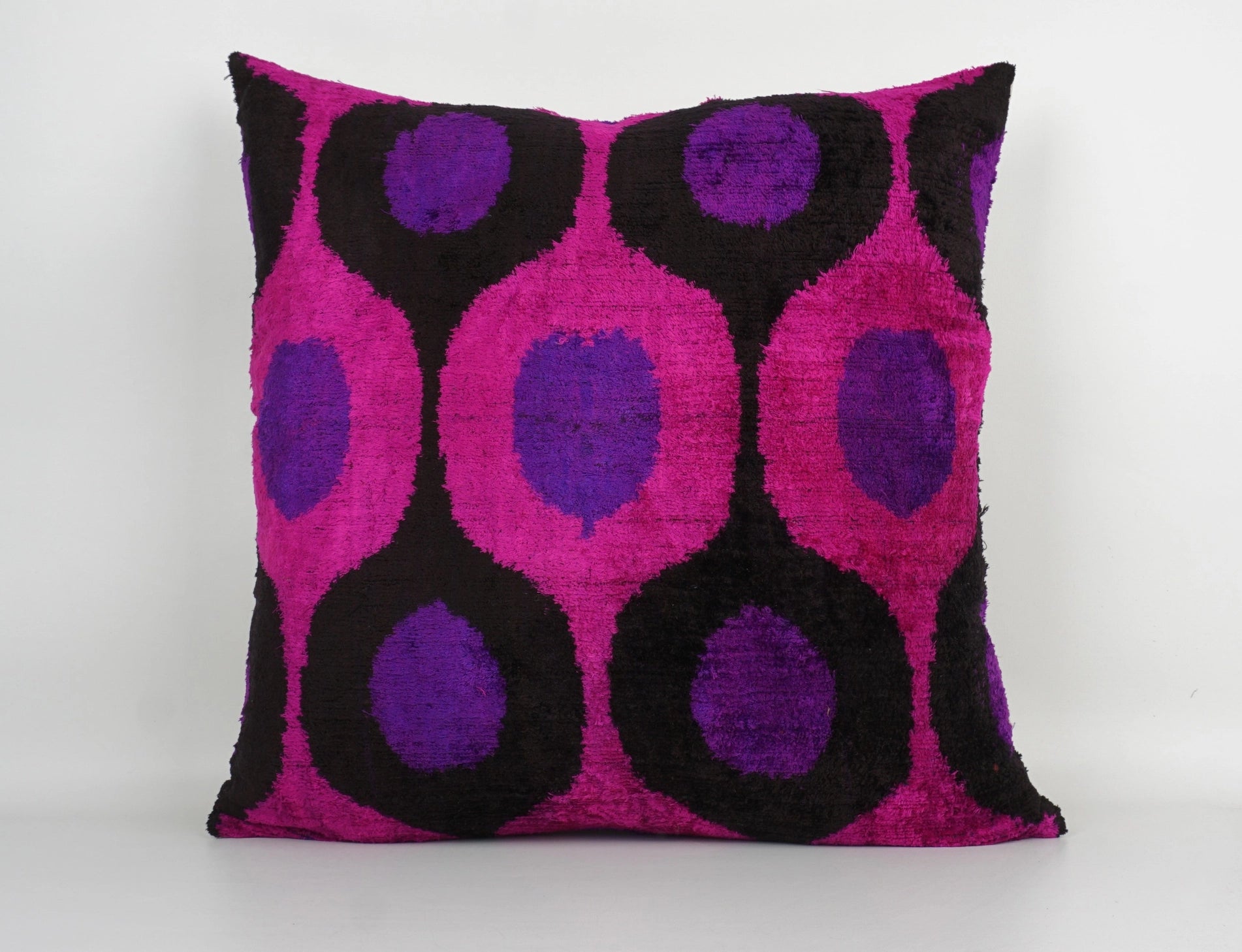 Handmade Pink, Purple, Black Ikat Silk/Velvet Pillowcase 20"x20"