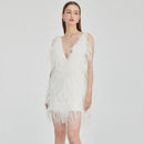 Anthia Deep V Feather Mini Dress