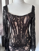 Vanessa Long Sleeve Black Lace Corset Draped Mini Dress