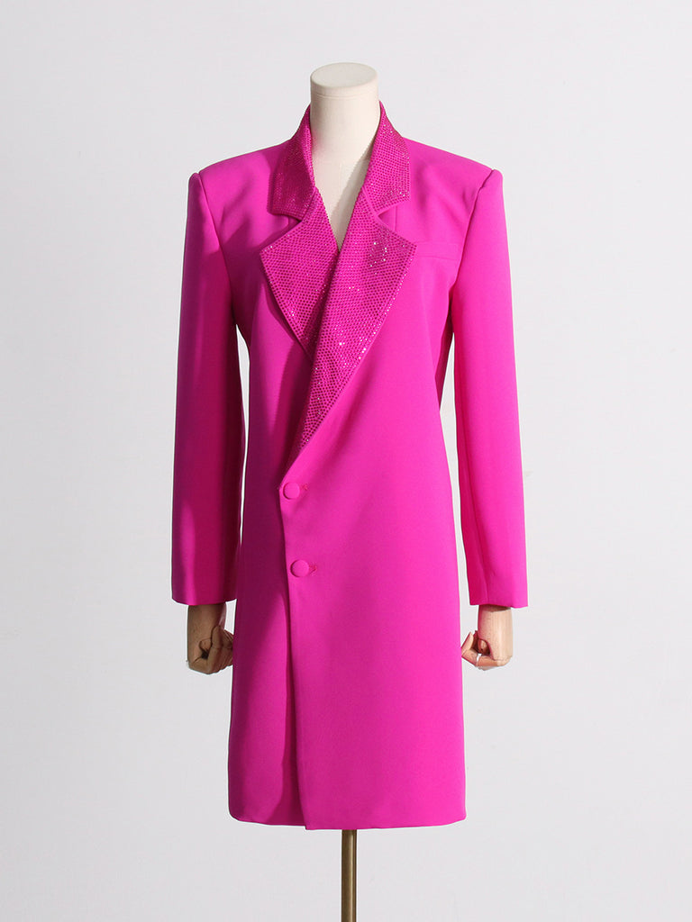 Avalon Rhinestone Trimmed Lapels Side Button Blazer Dress