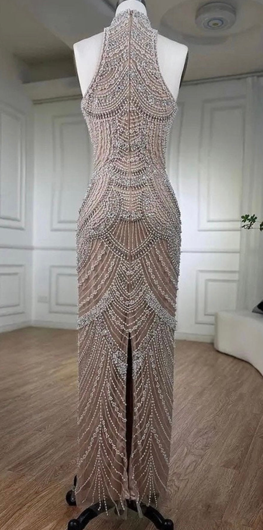 Bellina Sleeveless Mock Neck Rhinestone Pearl Beaded Embellished Gown Ever Chic Fashions Bellina Sleeveless Mock Neck Rhinestone Pearl Beaded Embellished Gown Ever Chic Fashions