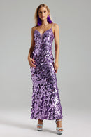 Fiera Sleeveless Purple Large Sequin Maxi Dress