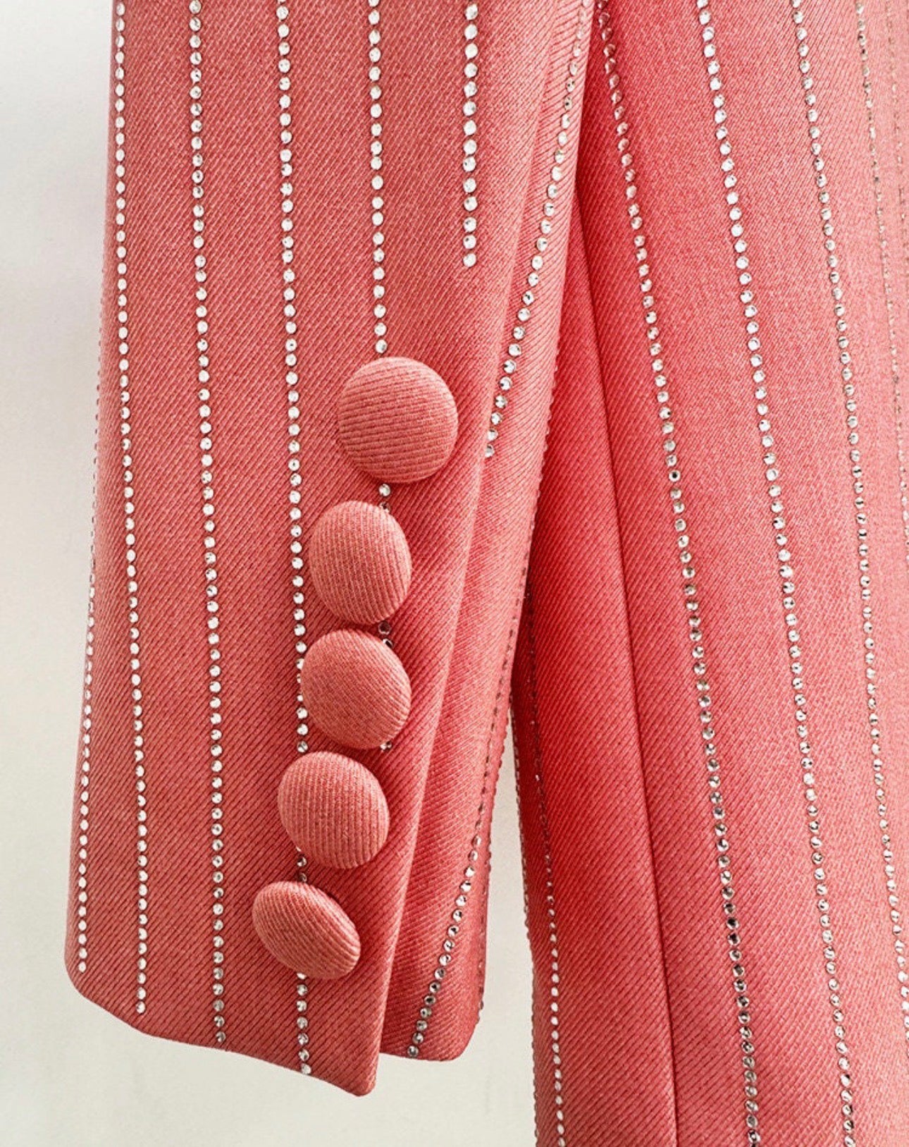 Lita Salmon Rhinestone Pinstripe Blazer and Pant Set