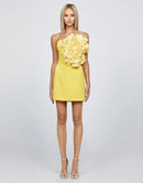 Ania Strapless Yellow Large3D Floral Appliqué Mini Dress