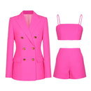 Jade Blazer, Bralette and Shorts Set with Gold Button Details