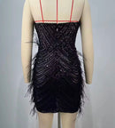 Marishka Black Strapless Sequin Bead and Feather Embellished Mini Dress