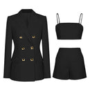 Jade Blazer, Bralette and Shorts Set with Gold Button Details