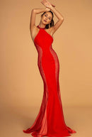 Elena Red Beaded Halter Razor Back Gown