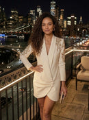 Davi Sequin Pattern Embellished Asymmetrical Front Blazer Dress